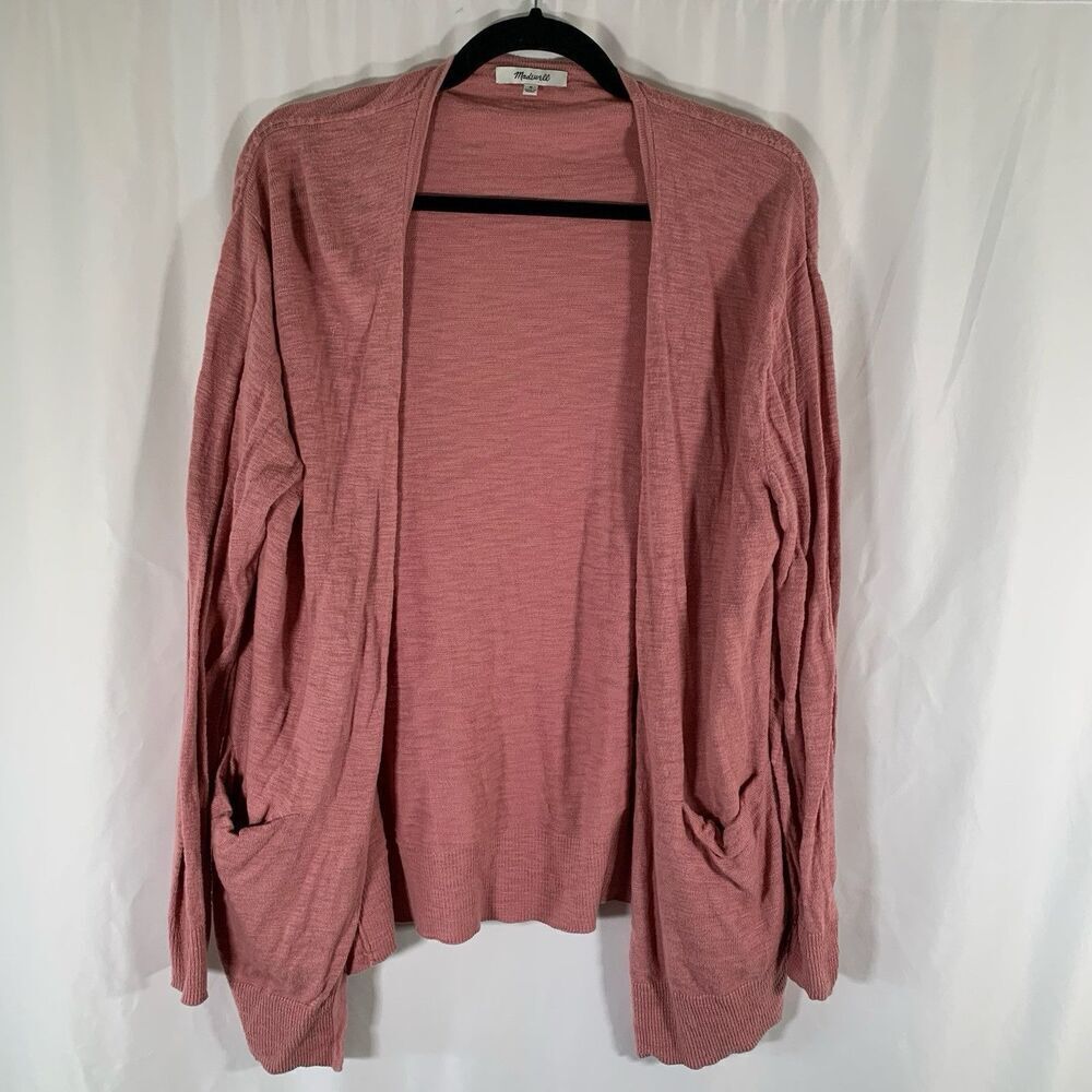 Madewell Cardigan Women's Medium Pink Knit Open Front Long Sleeve Cotton Blend
